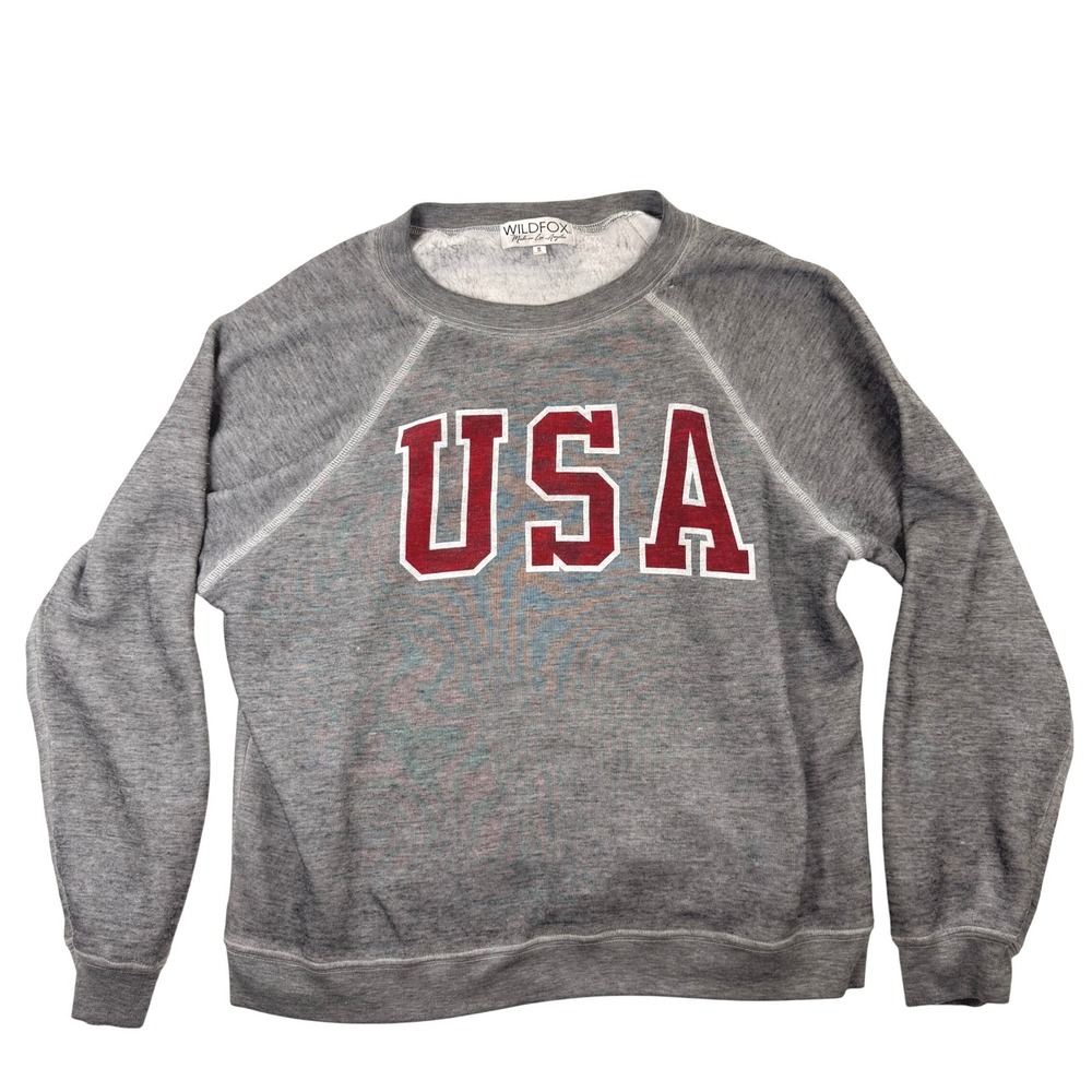 Wildfox USA Graphic‎ Sweatshirt Gray Heather Raglan Fleece Pullover Small